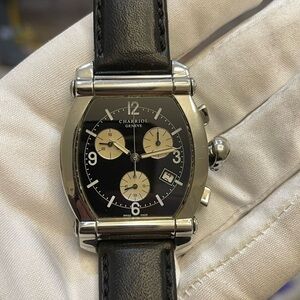 CHARRIOL COLYMBYS® Chrono Black Leather Stainless Steel Quartz Men's Watch 060T